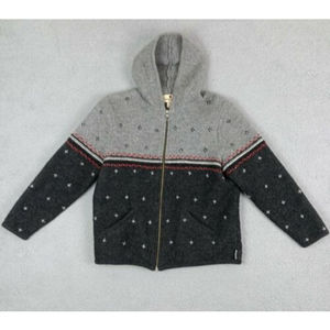 Woolrich Size L Womens Onyx Heather Embroidered Full Zip Hooded Wool Sweater